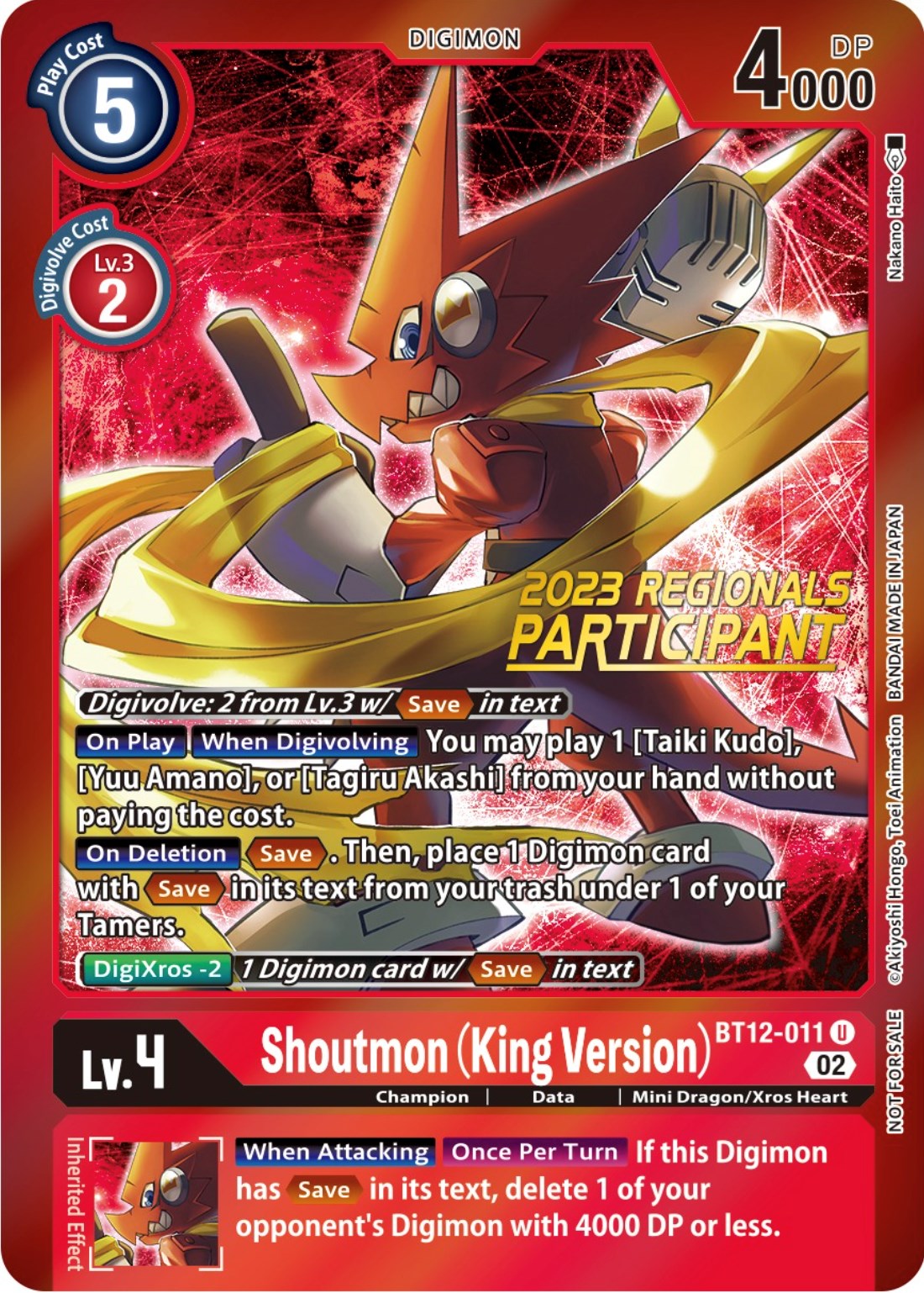 Shoutmon (King Version) [BT12-011] (2023 Regionals Participant) [Across Time Promos] | Mindsight Gaming