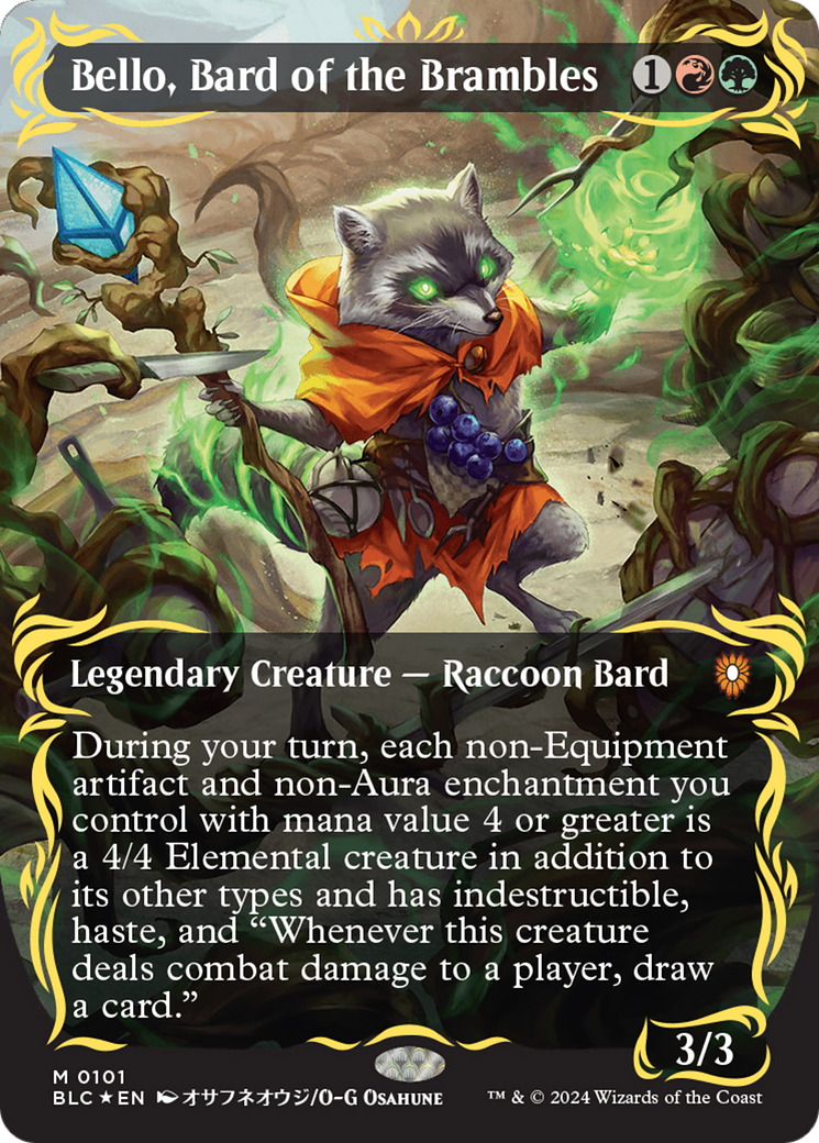 Bello, Bard of the Brambles (Borderless) (Raised Foil) [Bloomburrow Commander] | Mindsight Gaming