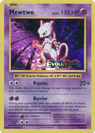 Mewtwo (51/108) (XY Evolutions Staff Prerelease) [XY: Black Star Promos] | Mindsight Gaming