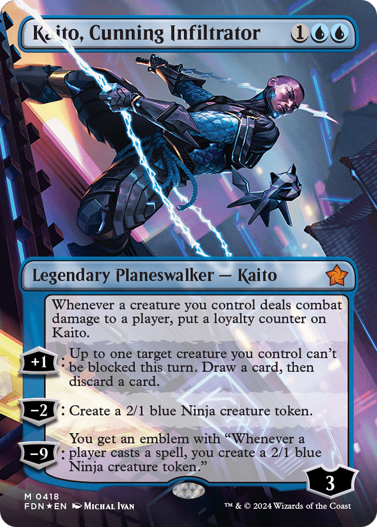 Kaito, Cunning Infiltrator (Borderless) (Mana Foil) [Foundations] | Mindsight Gaming