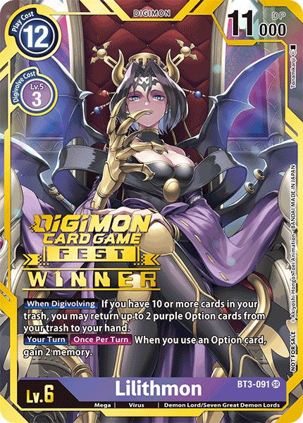 Lilithmon [BT3-091] (Digimon Card Game Fest 2022 Winner) [Release Special Booster Promos] | Mindsight Gaming