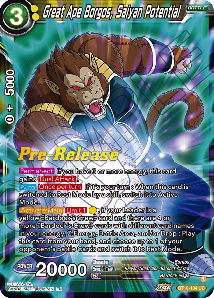 Great Ape Borgos, Saiyan Potential (BT18-104) [Dawn of the Z-Legends Prerelease Promos] | Mindsight Gaming