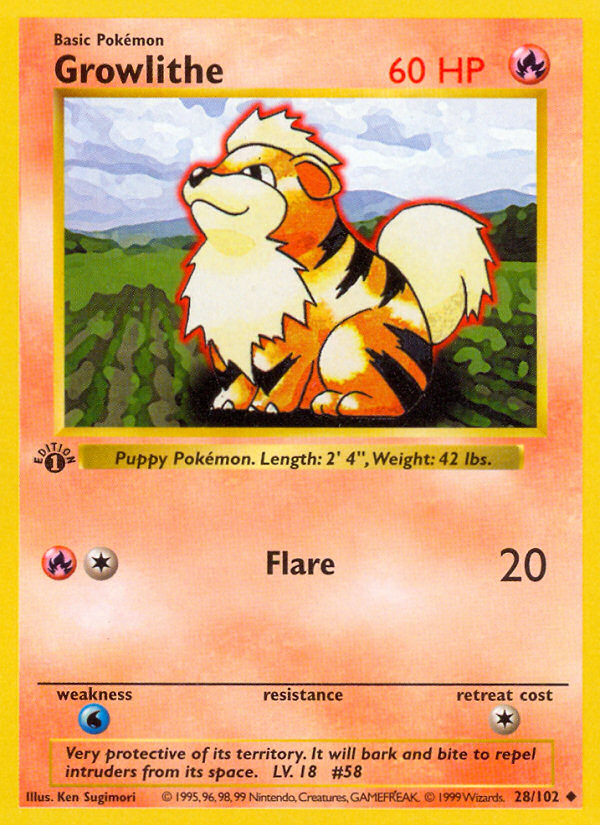 Growlithe (28/102) (Shadowless) [Base Set 1st Edition] | Mindsight Gaming