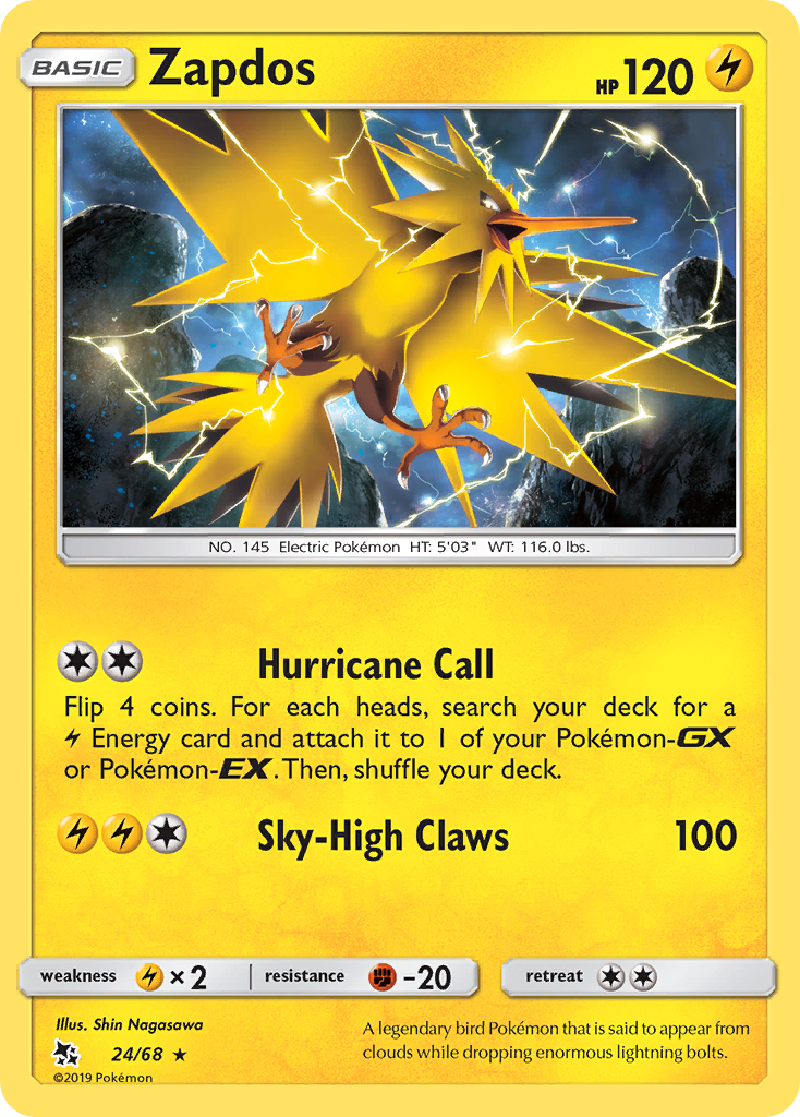 Zapdos (24/68) [Sun & Moon: Hidden Fates] | Mindsight Gaming