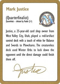 1996 Mark Justice Biography Card [World Championship Decks] | Mindsight Gaming