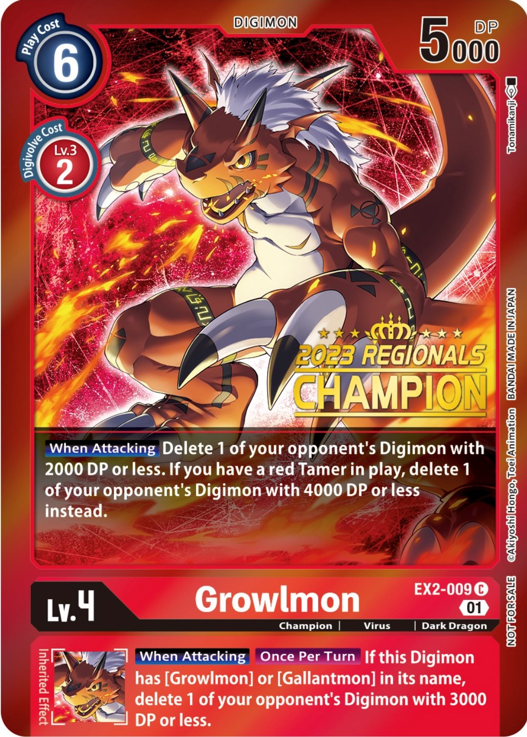 Growlmon [EX2-009] (2023 Regionals Champion) [Digital Hazard Promos] | Mindsight Gaming