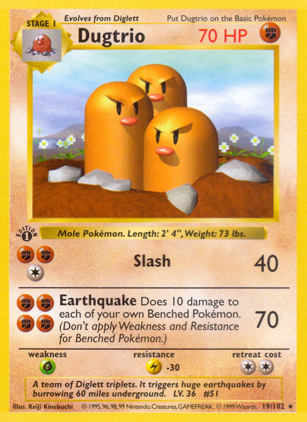 Dugtrio (19/102) (Shadowless) [Base Set 1st Edition] | Mindsight Gaming