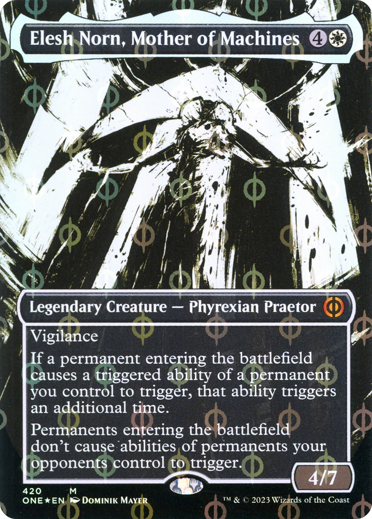 Elesh Norn, Mother of Machines (Borderless Ichor Step-and-Compleat Foil) [Phyrexia: All Will Be One] | Mindsight Gaming