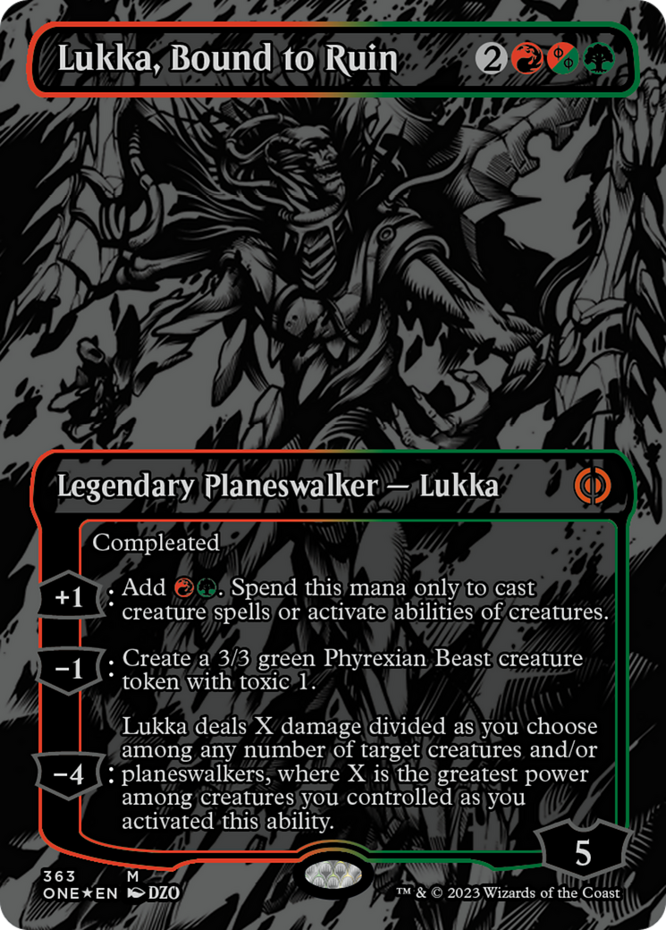 Lukka, Bound to Ruin (Oil Slick Raised Foil) [Phyrexia: All Will Be One] | Mindsight Gaming