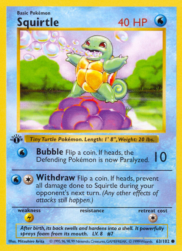 Squirtle (63/102) (Shadowless) [Base Set 1st Edition] | Mindsight Gaming