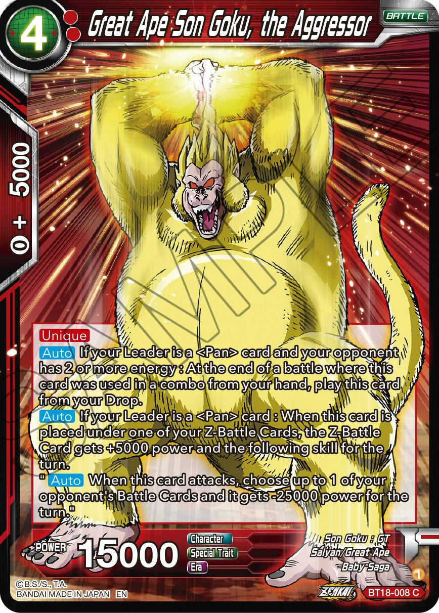 Great Ape Son Goku, the Aggressor (BT18-008) [Dawn of the Z-Legends] | Mindsight Gaming