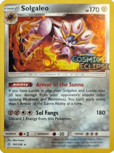 Solgaleo (142/236) (Cosmos Holo) [Sun & Moon: Cosmic Eclipse] | Mindsight Gaming