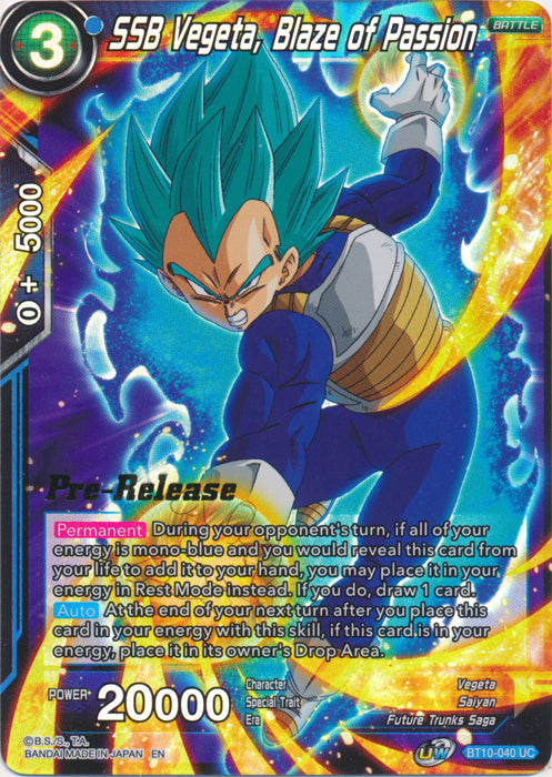 SSB Vegeta, Blaze of Passion (BT10-040) [Rise of the Unison Warrior Prerelease Promos] | Mindsight Gaming