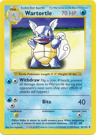 Wartortle (42/102) [Base Set Shadowless Unlimited] | Mindsight Gaming