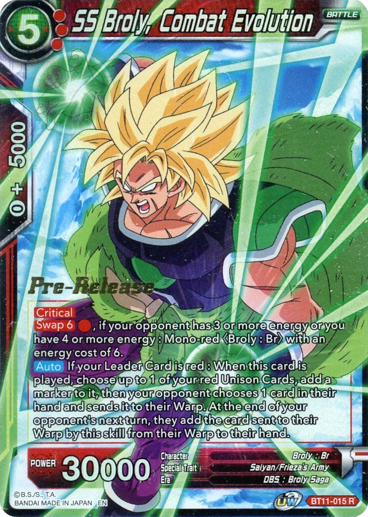 SS Broly, Combat Evolution (BT11-015) [Vermilion Bloodline Prerelease Promos] | Mindsight Gaming