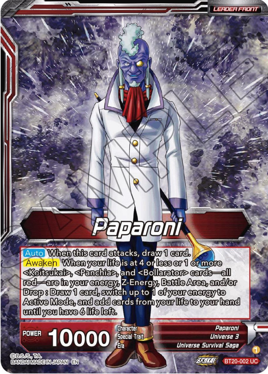 Paparoni // Warriors of Universe 3, United as One (BT20-002) [Power Absorbed Prerelease Promos] | Mindsight Gaming