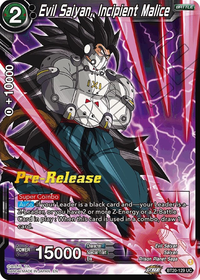 Evil Saiyan, Incipient Malice (BT20-129) [Power Absorbed Prerelease Promos] | Mindsight Gaming