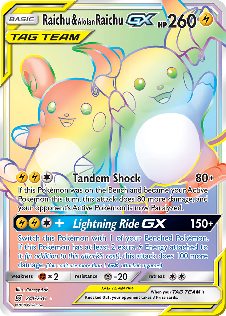 Raichu & Alolan Raichu GX (241/236) [Sun & Moon: Unified Minds] | Mindsight Gaming