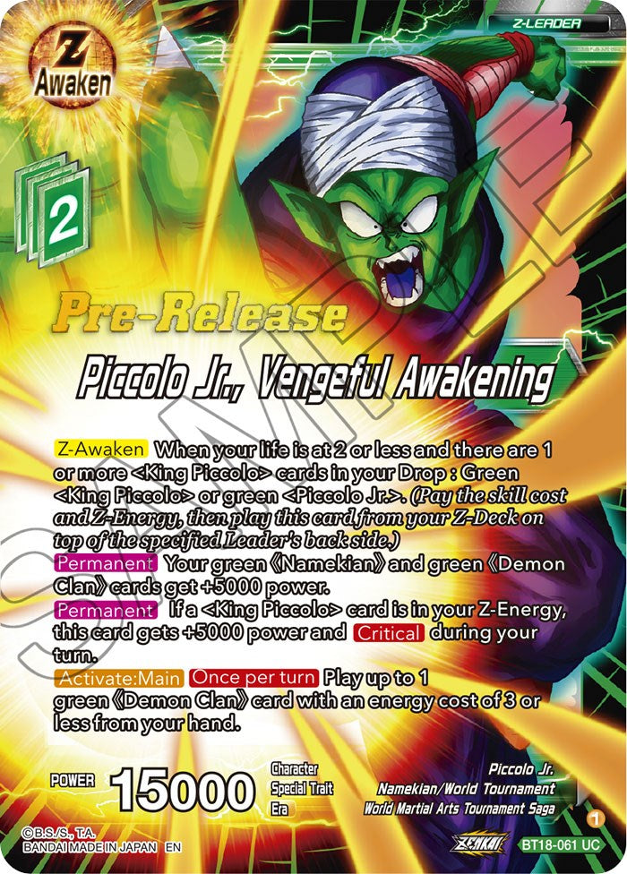 Piccolo Jr., Vengeful Awakening (BT18-061) [Dawn of the Z-Legends Prerelease Promos] | Mindsight Gaming