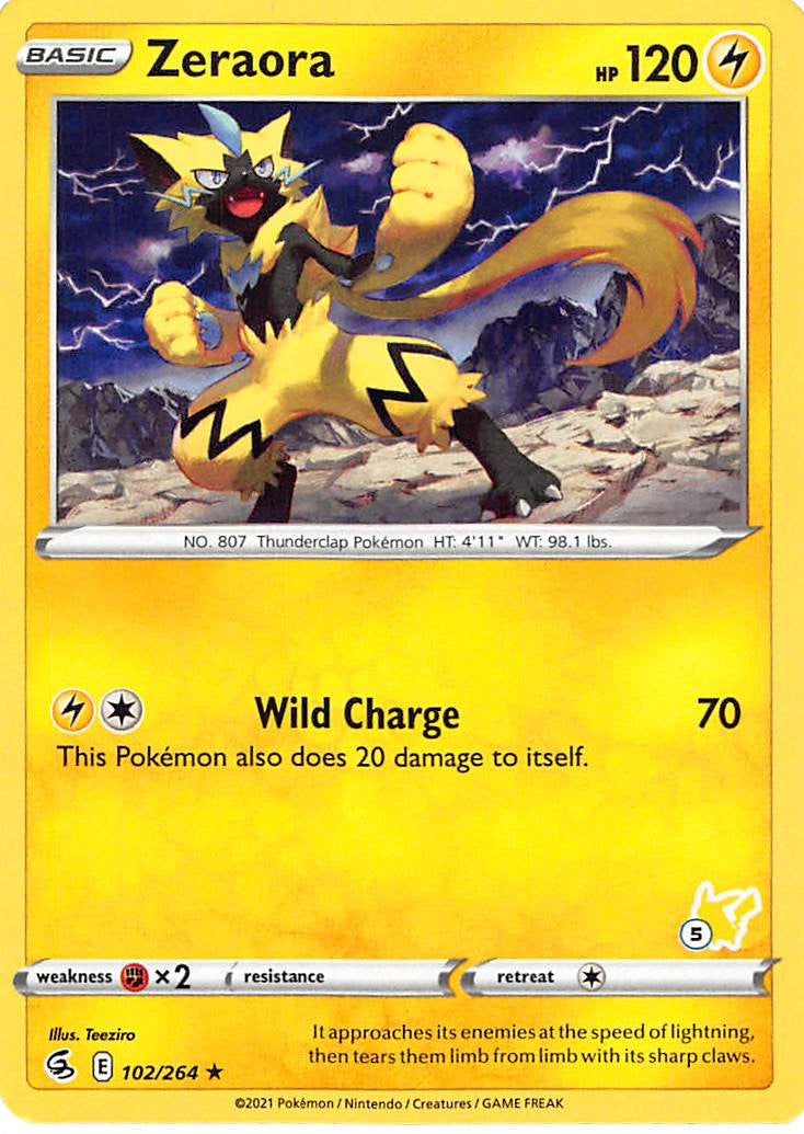 Zeraora (102/264) (Pikachu Stamp #5) [Battle Academy 2022] | Mindsight Gaming