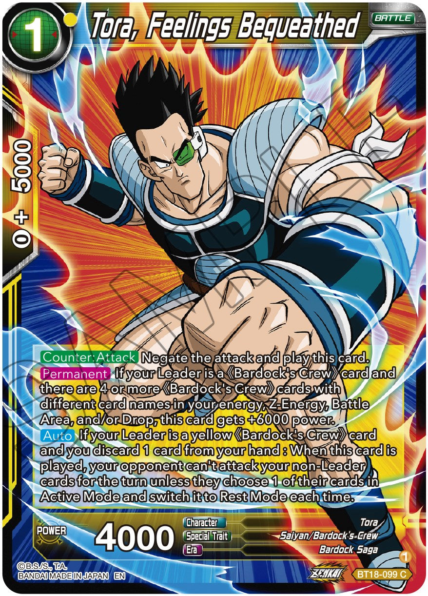 Tora, Feelings Bequeathed (BT18-099) [Dawn of the Z-Legends] | Mindsight Gaming