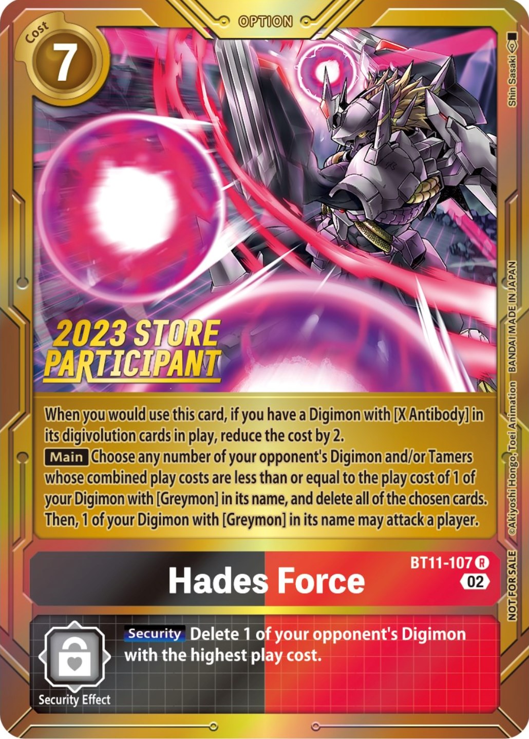 Hades Force [BT11-107] (2023 Store Participant) [Dimensional Phase Promos] | Mindsight Gaming