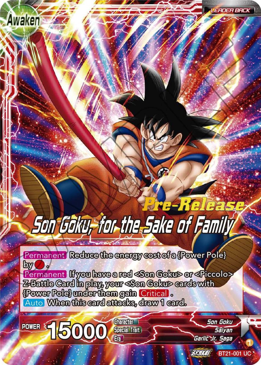 Son Goku // Son Goku, for the Sake of Family (BT21-001) [Wild Resurgence Pre-Release Cards] | Mindsight Gaming