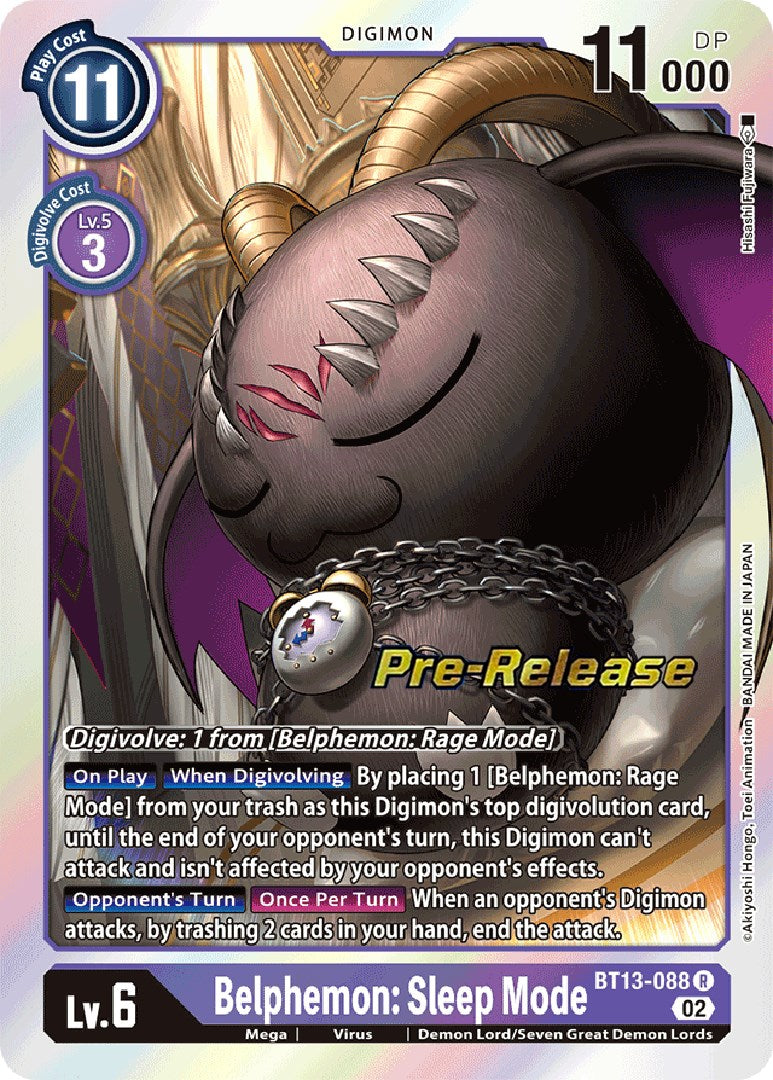 Belphemon: Sleep Mode [BT13-088] [Versus Royal Knight Booster Pre-Release Cards] | Mindsight Gaming