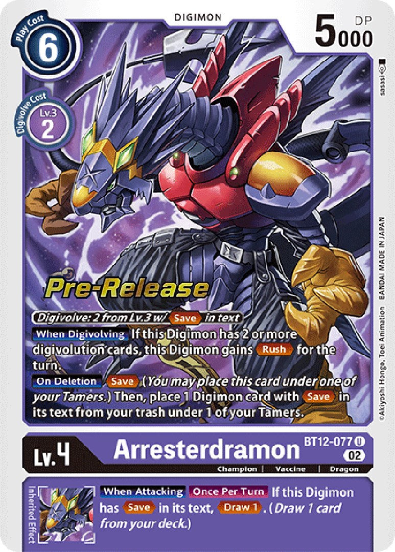 Arresterdramon [BT12-077] [Across Time Pre-Release Cards] | Mindsight Gaming