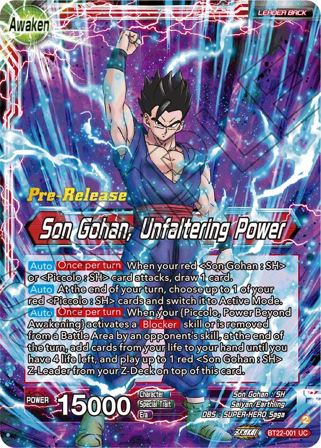 Son Gohan // Son Gohan, Unfaltering Power (BT22-001) [Critical Blow Prerelease Promos] | Mindsight Gaming