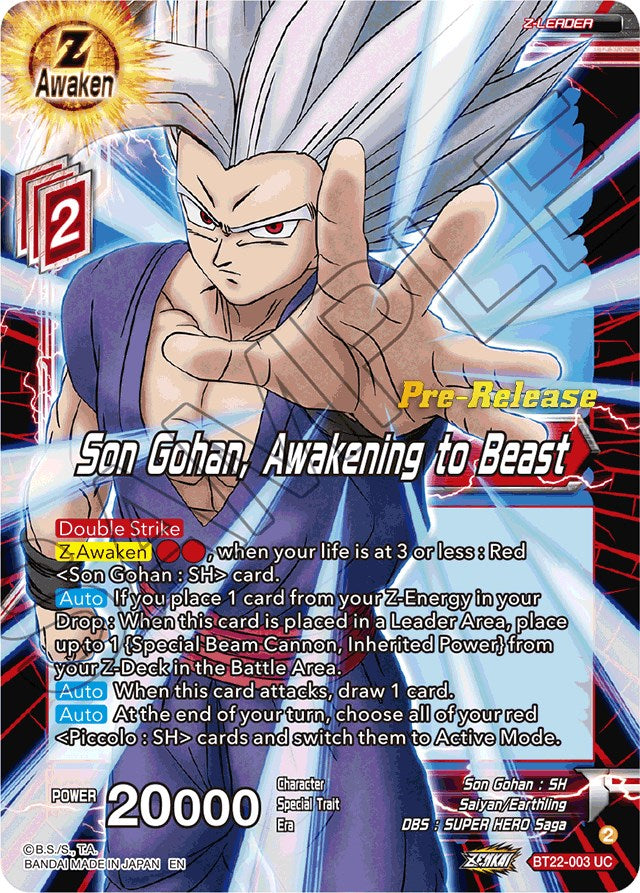 Son Gohan, Awakening to Beast (BT22-003) [Critical Blow Prerelease Promos] | Mindsight Gaming