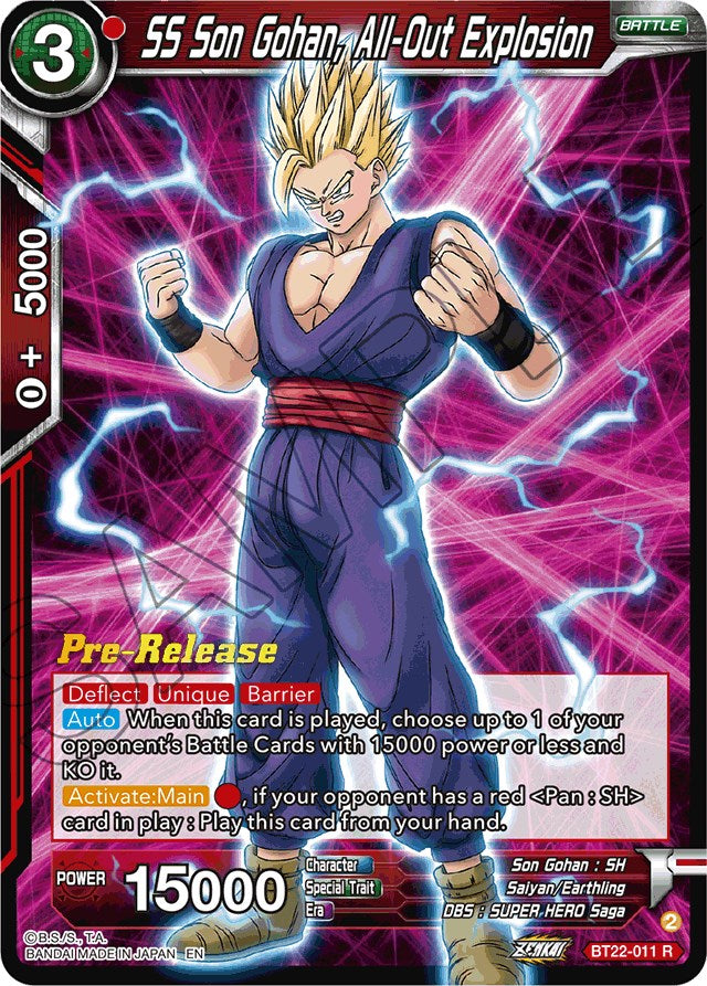 SS Son Gohan, All-Out Explosion (BT22-011) [Critical Blow Prerelease Promos] | Mindsight Gaming