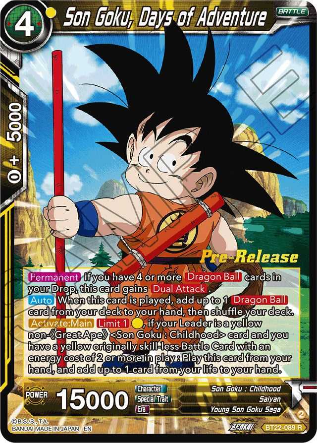 Son Goku, Days of Adventure (BT22-089) [Critical Blow Prerelease Promos] | Mindsight Gaming