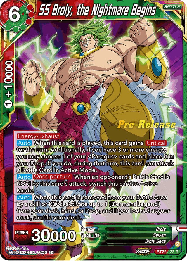 SS Broly, the Nightmare Begins (BT22-133) [Critical Blow Prerelease Promos] | Mindsight Gaming