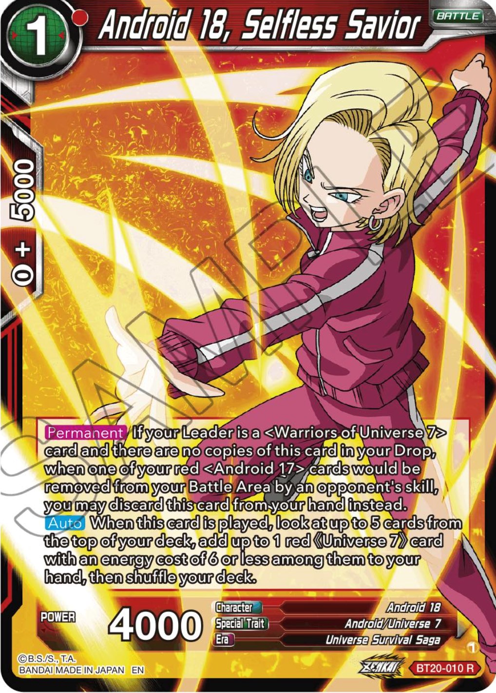 Android 18, Selfless Savior (BT20-010) [Power Absorbed] | Mindsight Gaming