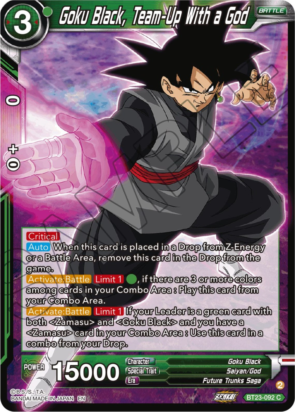 Goku Black, Team-Up With a God (BT23-092) [Perfect Combination] | Mindsight Gaming