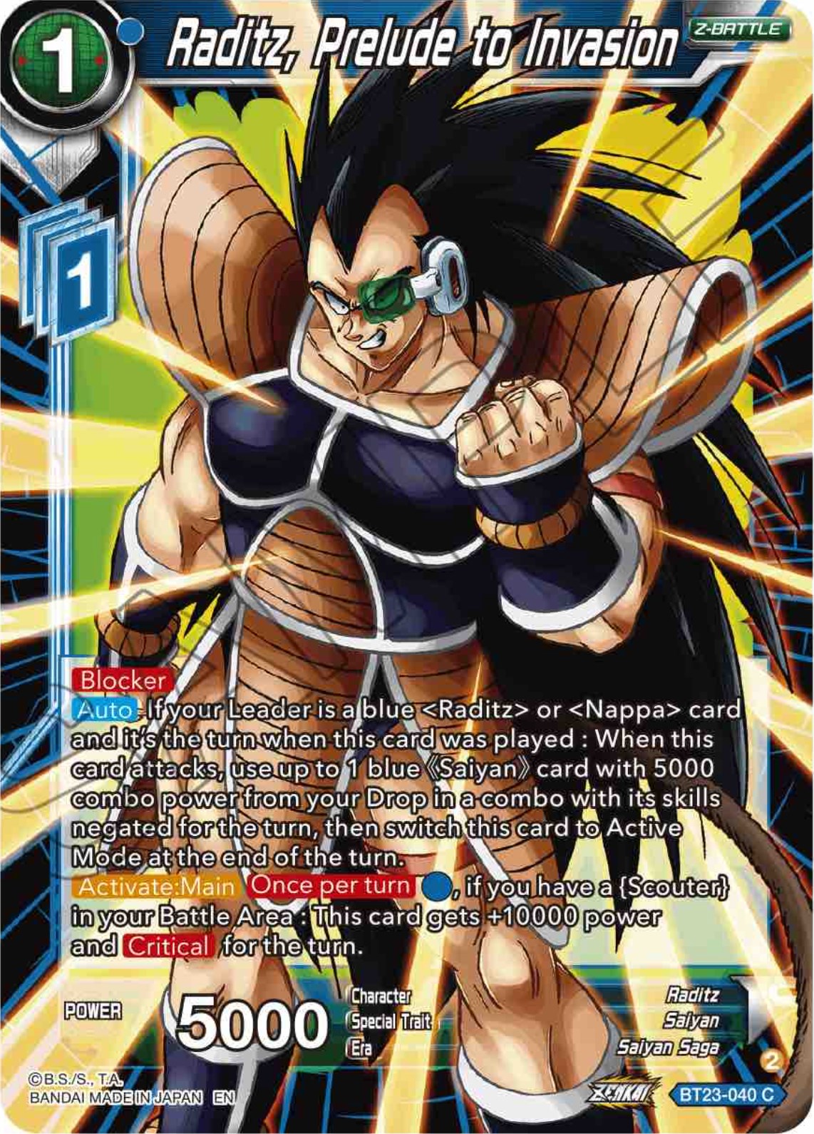 Raditz, Prelude to Invasion (BT23-040) [Perfect Combination] | Mindsight Gaming