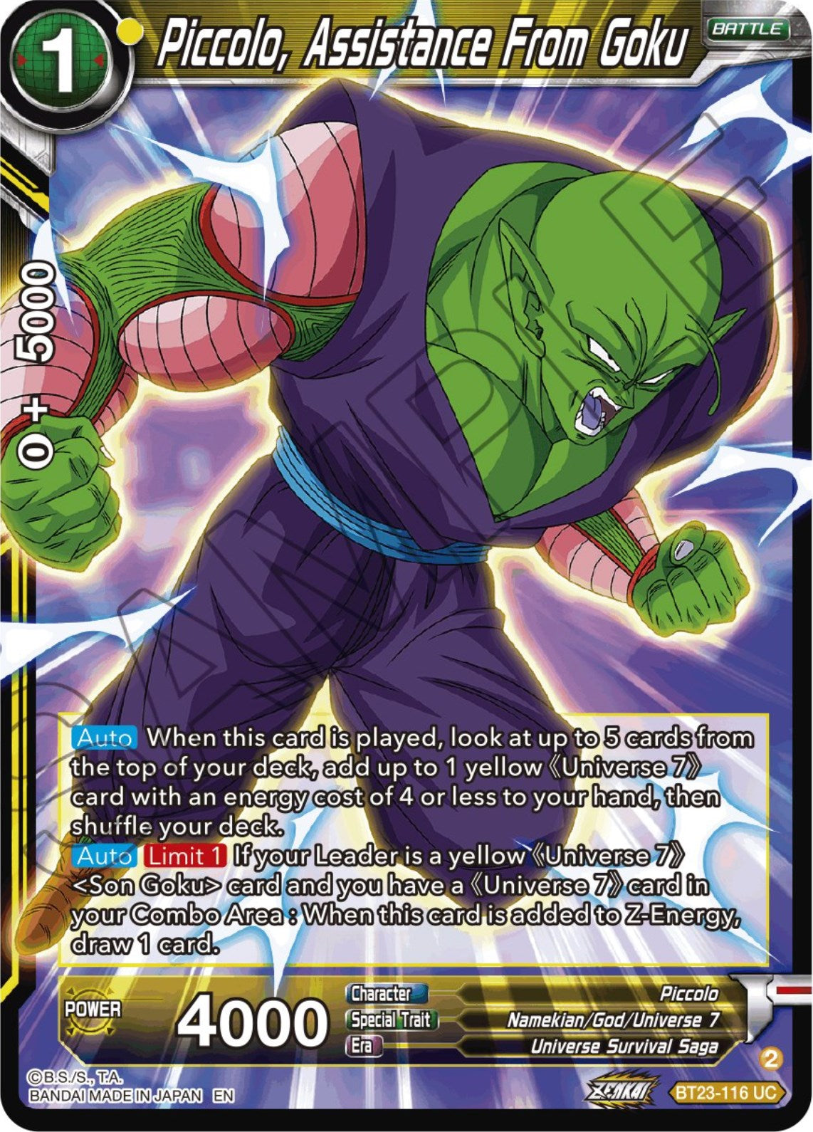 Piccolo, Assistance From Goku (BT23-116) [Perfect Combination] | Mindsight Gaming