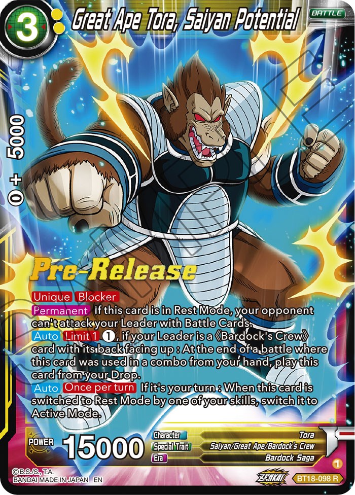 Great Ape Tora, Saiyan Potential (BT18-098) [Dawn of the Z-Legends Prerelease Promos] | Mindsight Gaming