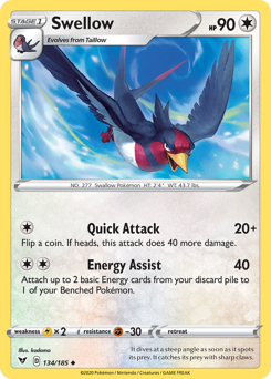 Swellow (134/185) [Sword & Shield: Vivid Voltage] | Mindsight Gaming