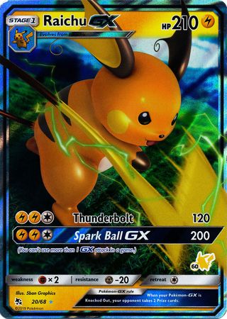 Raichu GX (20/68) (Pikachu Stamp #60) [Battle Academy 2020] | Mindsight Gaming