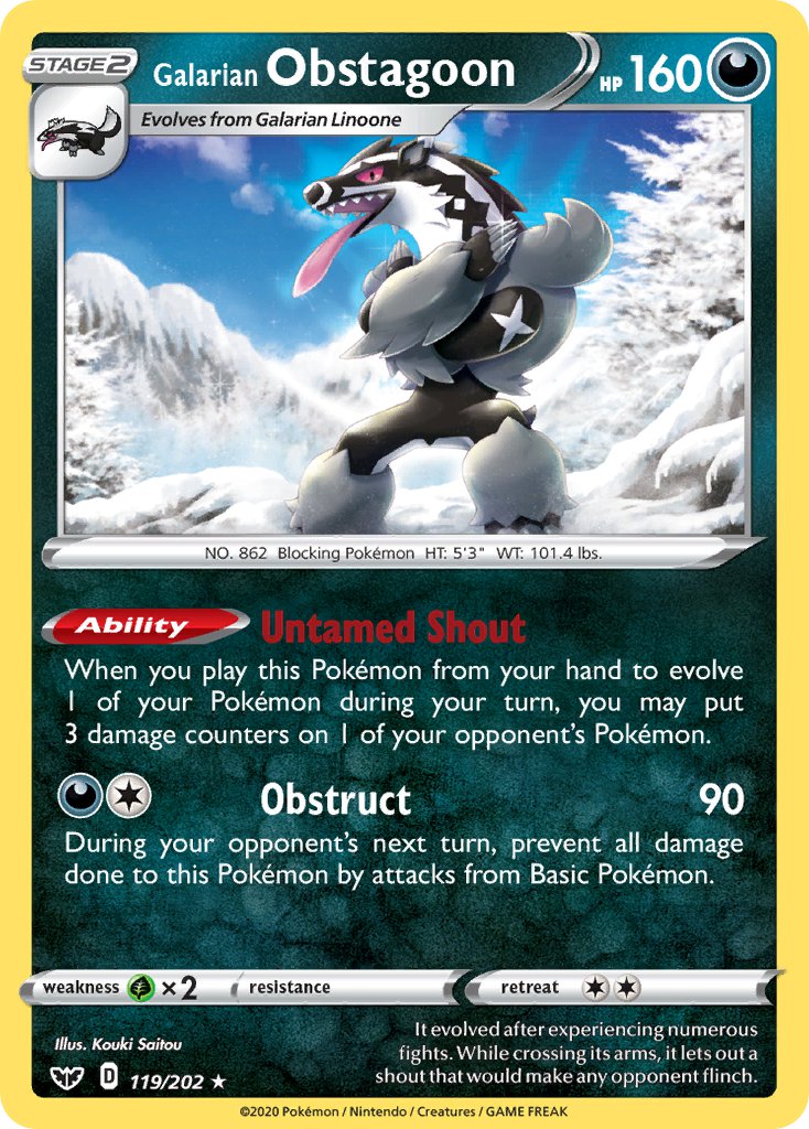 Galarian Obstagoon (119/202) (Theme Deck Exclusive) [Sword & Shield: Base Set] | Mindsight Gaming