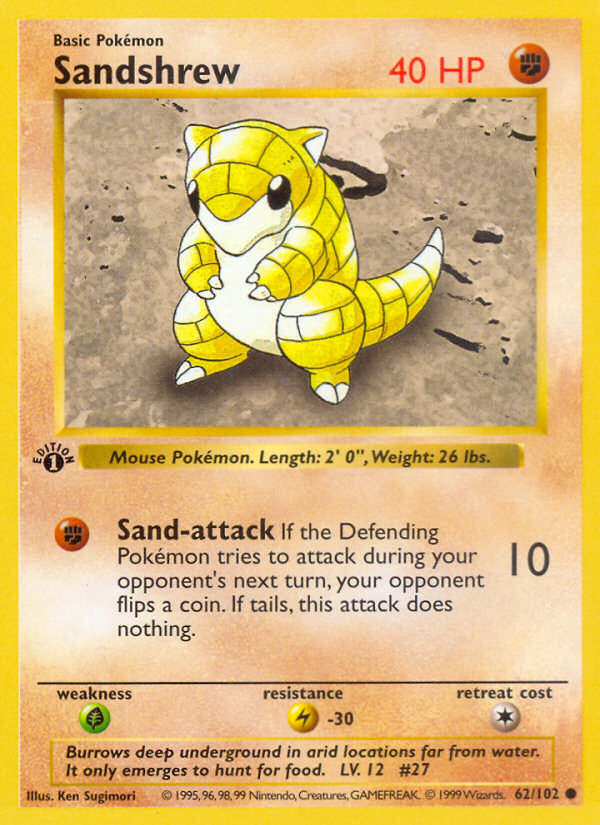 Sandshrew (62/102) (Shadowless) [Base Set 1st Edition] | Mindsight Gaming