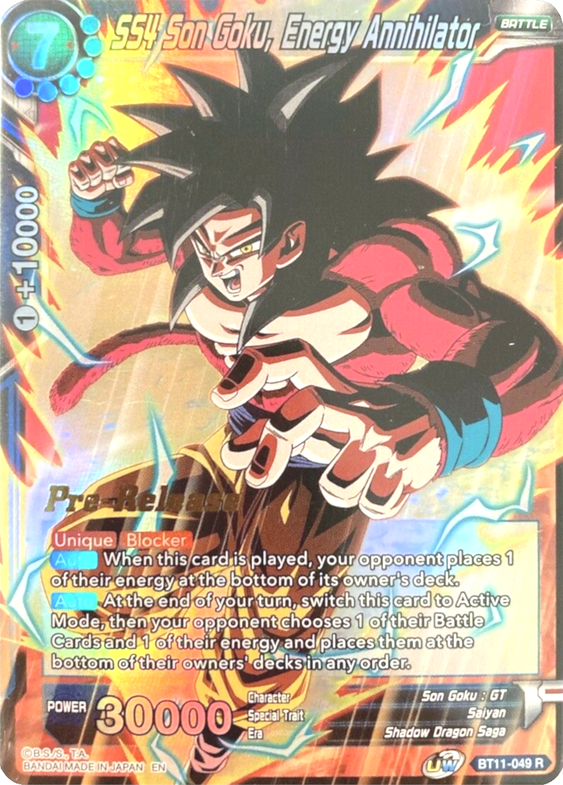 SS4 Son Goku, Energy Annihilator (BT11-049) [Vermilion Bloodline Prerelease Promos] | Mindsight Gaming