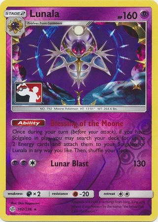 Lunala (102/236) (Pokemon Club Special Print) [Sun & Moon: Cosmic Eclipse] | Mindsight Gaming