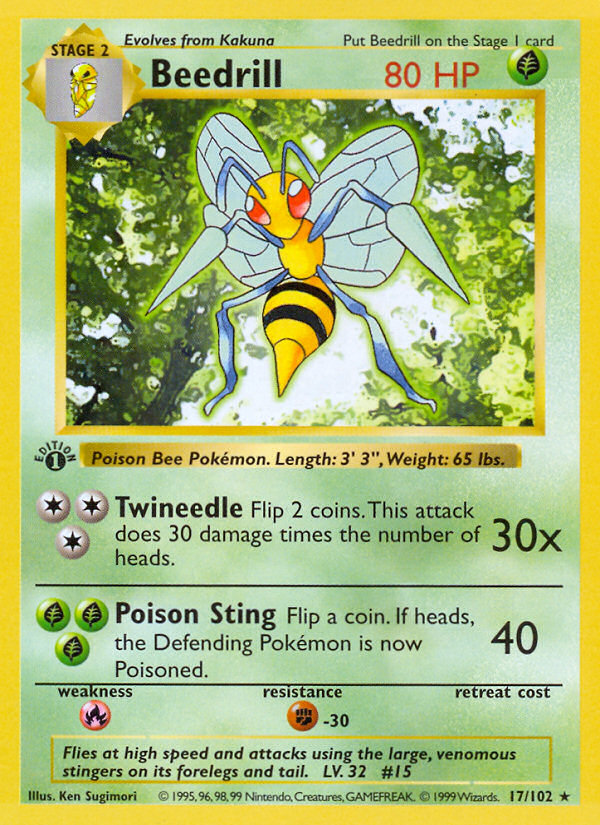 Beedrill (17/102) (Shadowless) [Base Set 1st Edition] | Mindsight Gaming