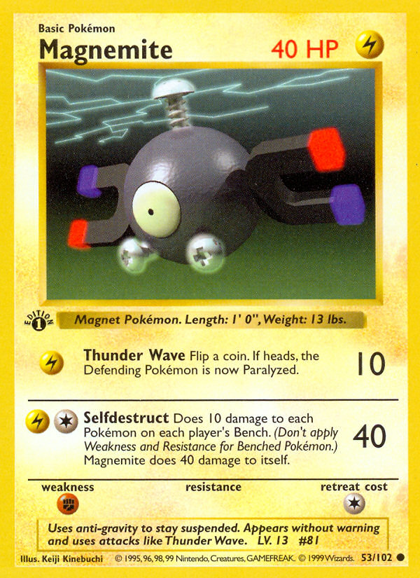 Magnemite (53/102) (Shadowless) [Base Set 1st Edition] | Mindsight Gaming