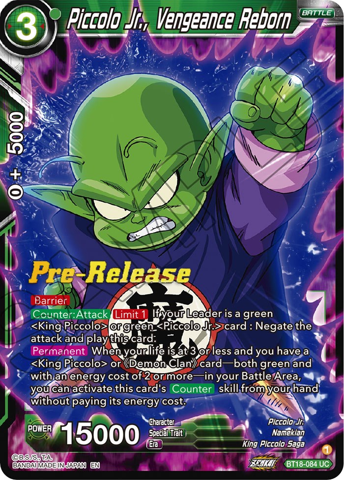 Piccolo Jr., Vengeance Reborn (BT18-084) [Dawn of the Z-Legends Prerelease Promos] | Mindsight Gaming