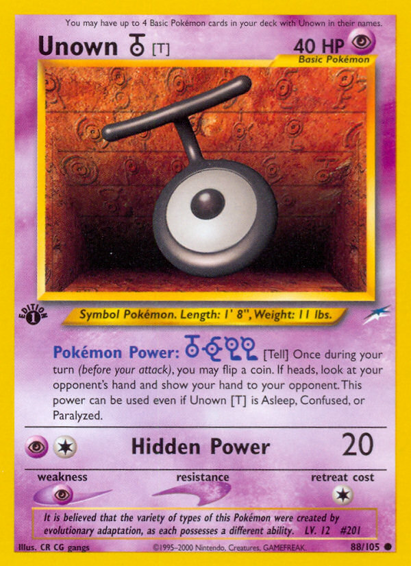 Unown [T] (88/105) [Neo Destiny 1st Edition] | Mindsight Gaming