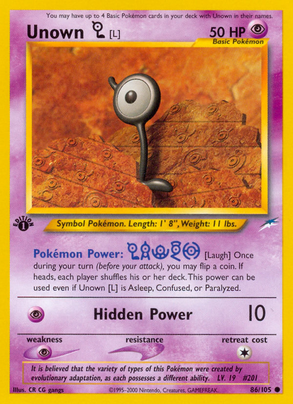 Unown [L] (86/105) [Neo Destiny 1st Edition] | Mindsight Gaming